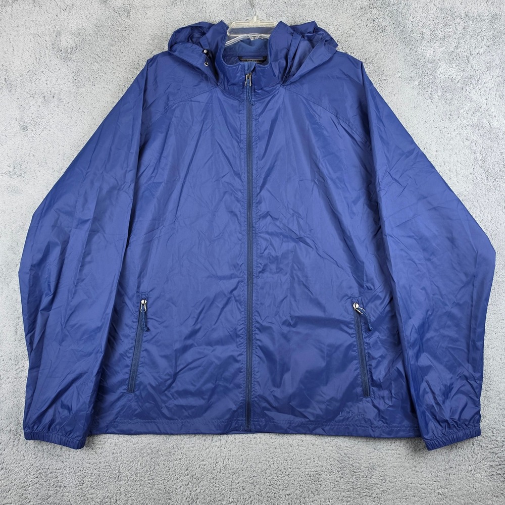 LL Bean Windbreaker Jacket Mens XXXL Blue Hooded Full Zip Nylon Gorpcore Parka